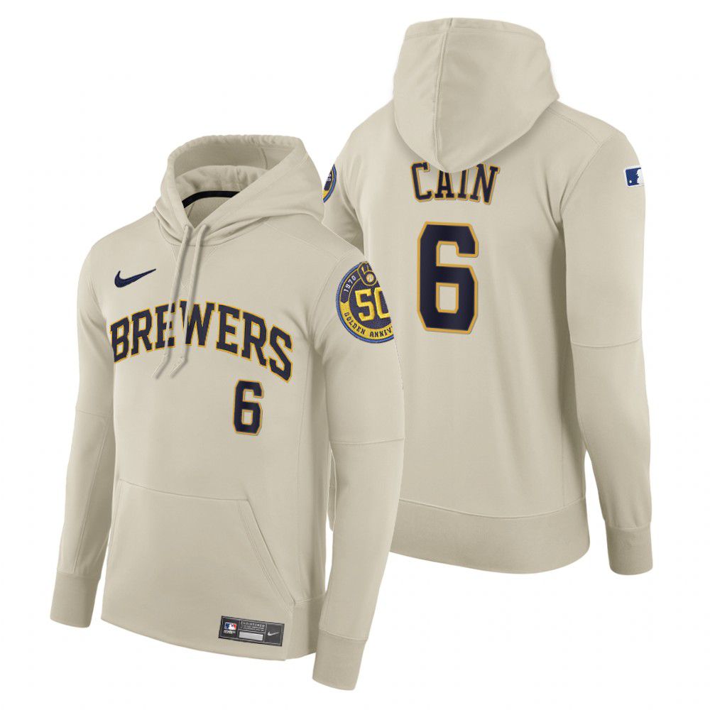 Cheap Men Milwaukee Brewers 6 Cain cream home hoodie 2021 MLB Nike Jerseys